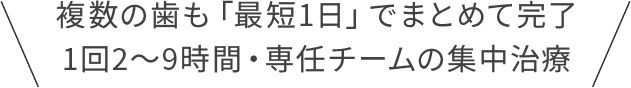複数の歯も「最短1日」でまとめて完了 1回2〜9時間・専任チームの集中治療